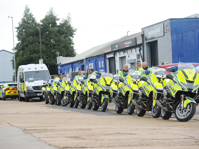 A line of police bikes that helped escort the Pompey fans to Southampton