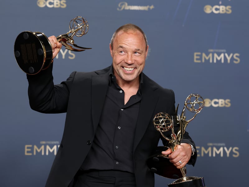 Stephen Graham, winner of Lead Actor in a Limited or Anthology Series or Movie and Outstanding Writing for a Limited or Anthology Series or Movie for "Adolescence," poses in the press room during the 77th Primetime Emmy Awards.