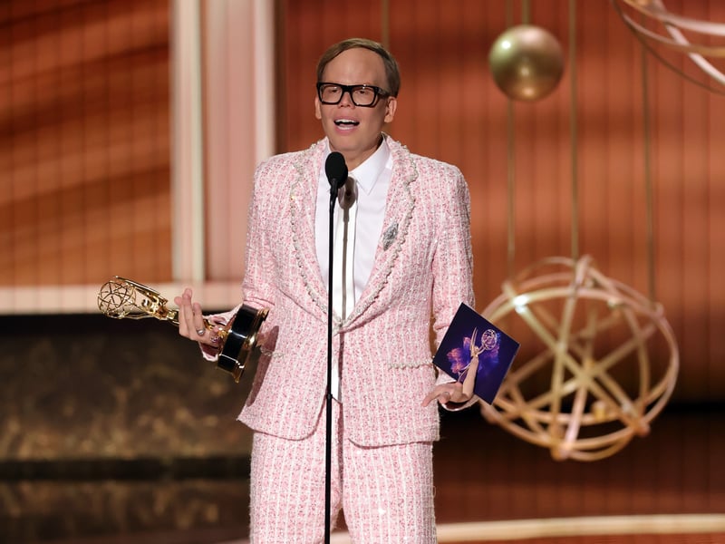 Jeff Hiller accepts the Outstanding Supporting Actor in a Comedy Series award for "Somebody Somewhere" onstage during the 77th Primetime Emmy Awards.