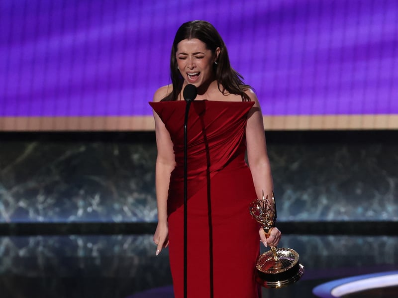 US actress Cristin Milioti accepts the Outstanding Lead Actress in a Limited or Anthology Series or Movie award for "The Penguin" during the 77th Primetime Emmy Awards.