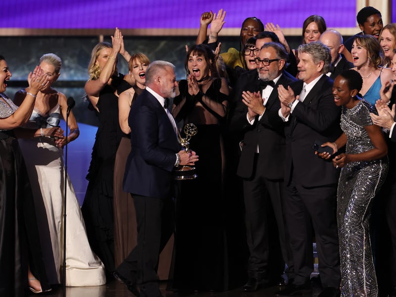 Writer and producer R. Scott Gemmill holds the Outstanding Drama Series award for "The Pitt".