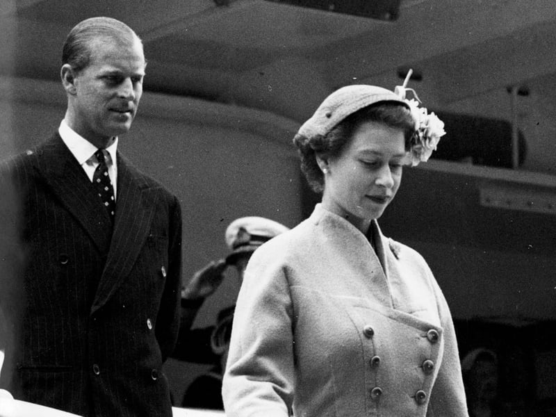 The Queen and the Duke of Edinburgh arriving in Edinburgh on the Royal Yacht Britannia.