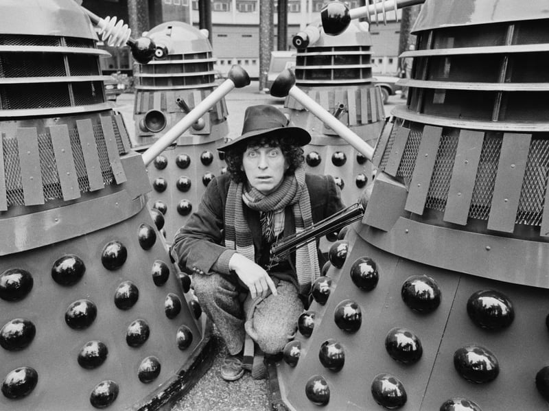 Doctor Who first aired in 1963, and the sci-fi drama has had children hiding behind the sofa ever since. As is often the case, the baddies got the best lines, and the most memorable catchphrase was the Daleks' one-word mantra 'exterminate'. They are pictured here with their time-travelling nemesis, played at the time by Tom Baker, in 1975.