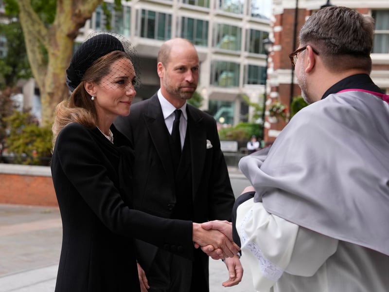 The Prince and Princess of Wales arriving for the Requiem Mass service