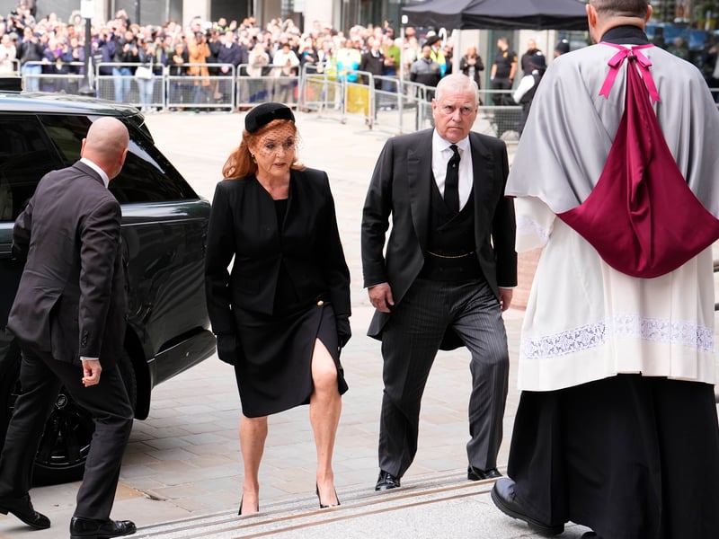 Sarah, Duchess of York and Prince Andrew arriving for the Requiem Mass service for the Duchess of Kent, at Westminster Cathedral, central London