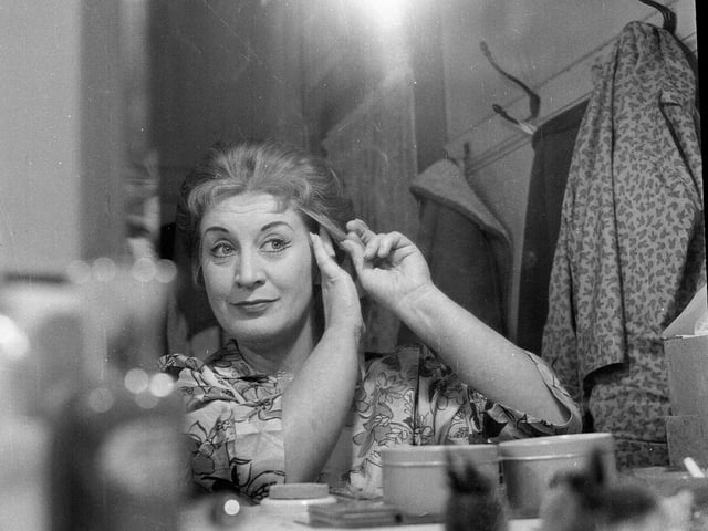 Molly Sugden in her dressing room at the Pitlochry Festival Theatre during a run of the play 'Mary Rose' in 1960. 