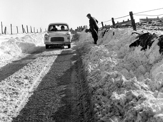 Snow on the B715 Road near Forth in Lanarkshire in February 1960.