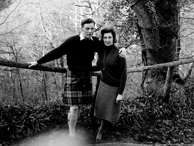 Princess Alexandra and her fiance Angus Ogilvy in the grounds of Airlie Castle in December 1962.