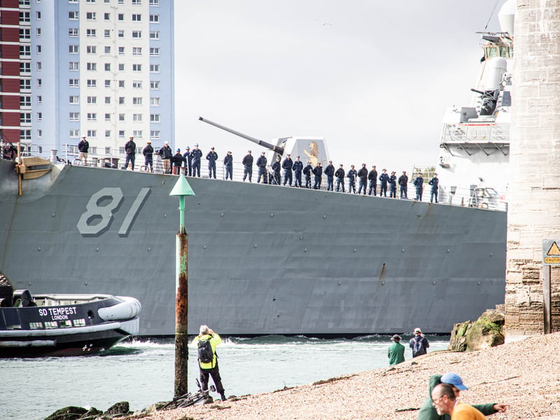 She arrived at the naval base on a logistical stop, before departing to re-join her carrier strike group.