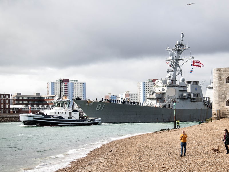 USS Winston S Churchill sailing from Portsmouth on September 18, 2025.