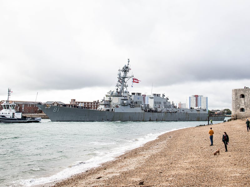 USS Winston S Churchill sailing from Portsmouth on September 18, 2025.