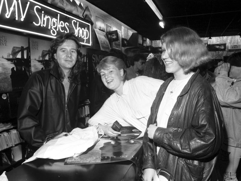Fans meet singer Jim Kerr in the Princes Street HMV shop as Scottish band Simple Minds sign records in June 1987