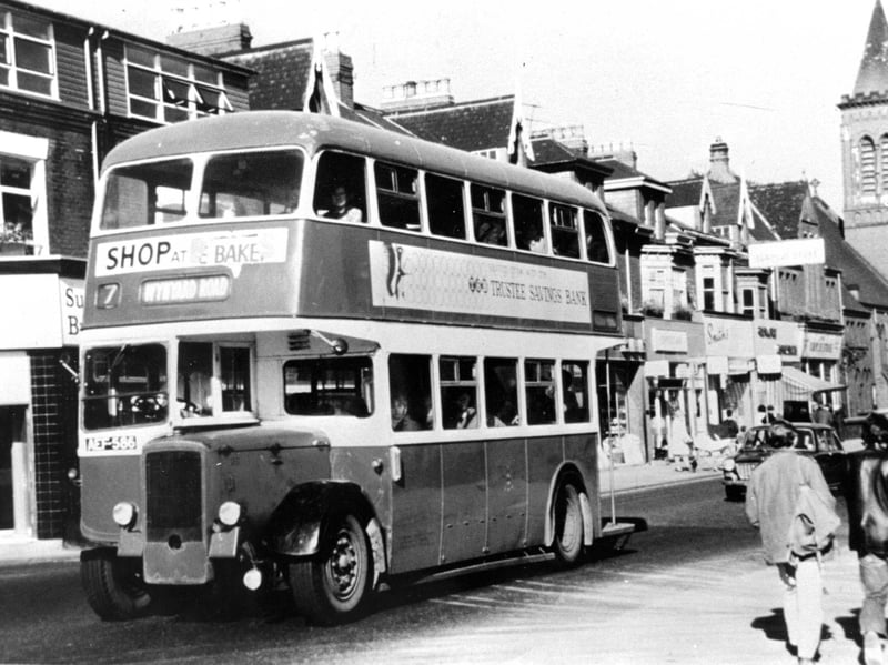 A bus passes through Hartlepool in the early 1970s