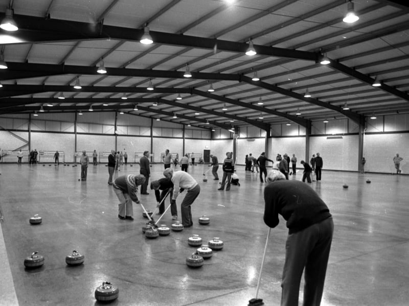 Curlers try out the new seven-lane curling rink at Murrayfield ice rink, Edinburgh, in December 1980