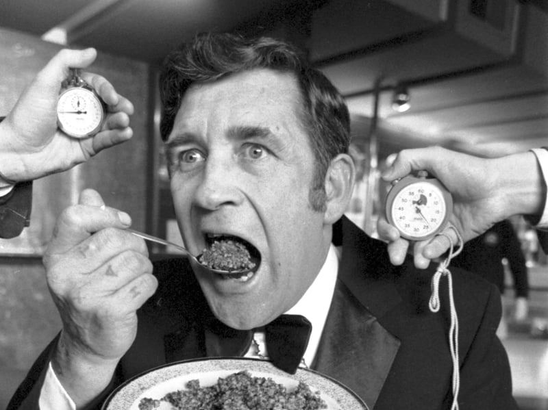 Peter Dowdeswell wins the World Haggis Eating Championship in January 1983. He also held the world record for eating hard-boiled eggs, having consumed 14 in 58 seconds in 1977.