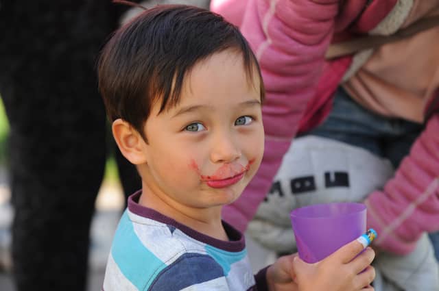 The bicycle powered smoothie tasted pretty good for William Ip, three, of Guiseley
