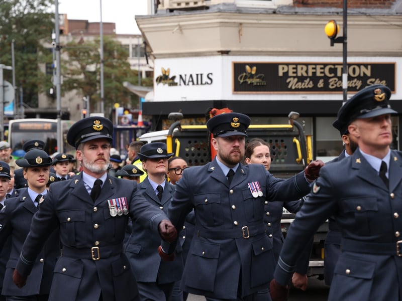 The final members of Joint Hospital Group South ending their march through Portsmouth.