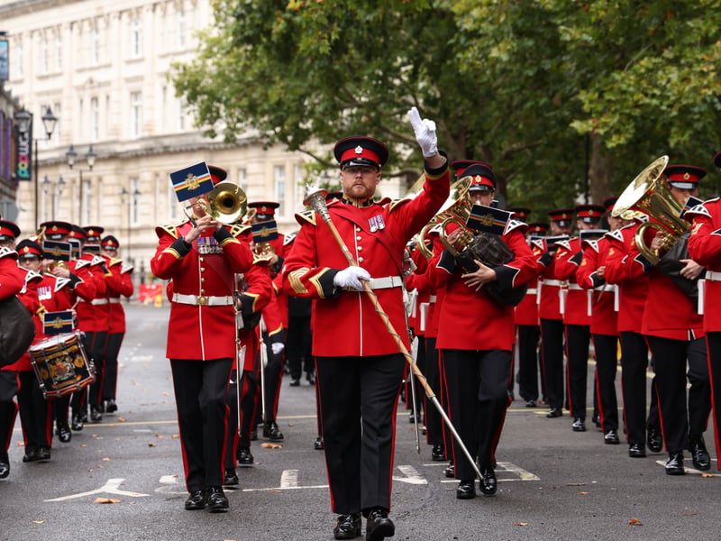 Royal Marines band begin playing music on their way to Guildhall as part of Joint Hospital Group South receiving the Freedom of the City Of Portsmouth.