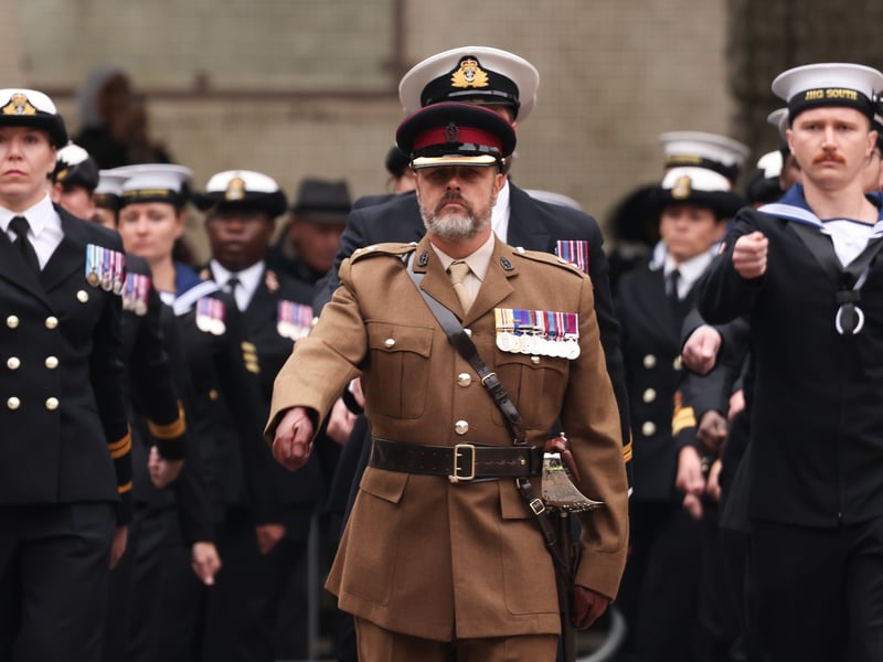 Joint Hospital Group South prepares to march towards Portsmouth city at the end of their parade in Guildhall.