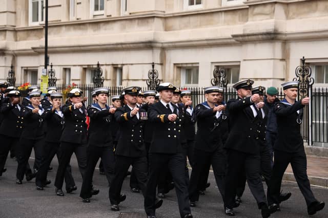 Joint Hospital Group South marching towards Guildhall to receive the Freedom of the City of Portsmouth.