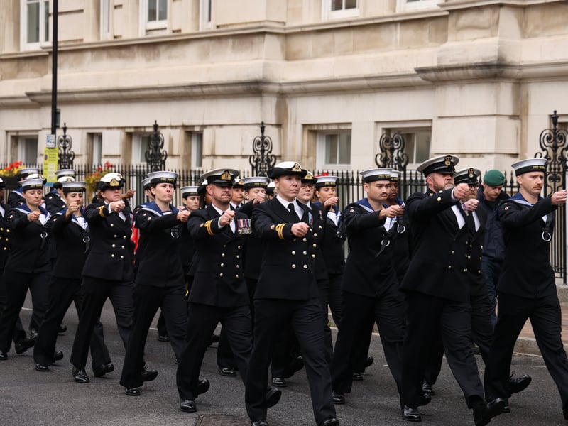 Joint Hospital Group South marching towards Guildhall to receive the Freedom of the City of Portsmouth.