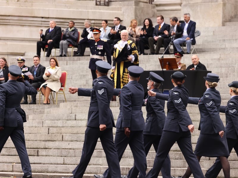Joint Hospital Group South saluting the Lord Mayor of London and Lord Lt as they leave Portsmouth Guildhall.