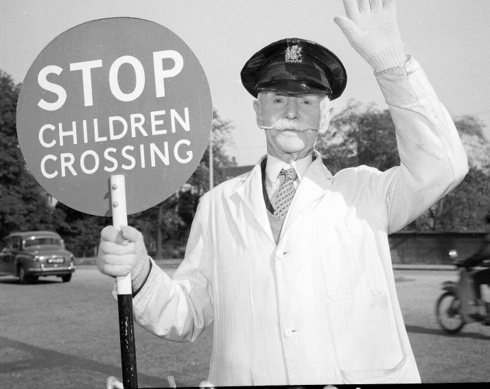 John Thomson, lollipop man at Morningside, December 1964.