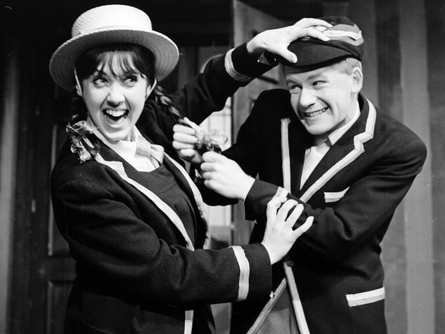 Brian Marjoribanks and Morag Forsyth in 'The Happiest Days of Your Life', at the Lyceum Theatre in December 1964.
