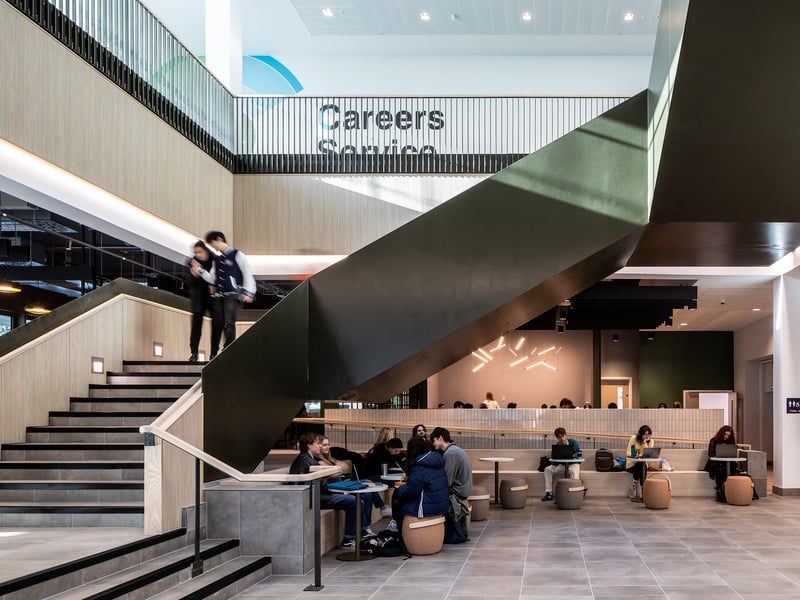 The new building offers a mix of spaces for teaching, learning and socialising, encouraging opportunities for collaboration.  RIAS said the space sets a "powerful precedent" for Scottish university design