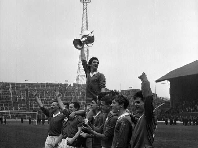 Rangers with the trophy after beating Celtic 2-1 in the Scottish League Cup final in 1964.