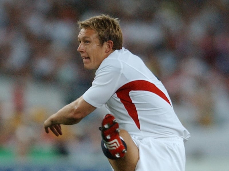 Jonny Wilkinson kicks a drop-goal during the 2003 Rugby World Cup semi-final. England would go on to win the title for the first time by beating Australia in a dramatic final.
