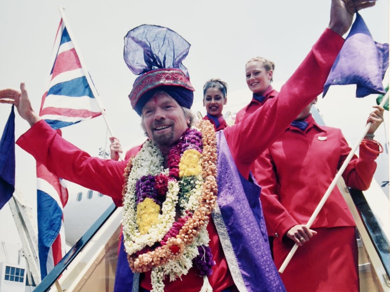 British Business magnate Richard Branson pictured in New Delhi in around 2000 promoting Virgin Airlines