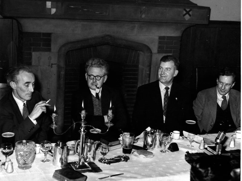 The Burns Club Supper at the Peacock Hotel, in Newhaven, on January 20, 1959 (left-right) Norman MacCaig, Hugh MacDiarmid, James Crighton and Sydney Goodsir Smith.