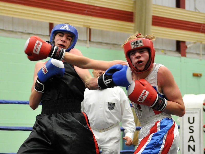 Fareham ABC's Matthew King competes against Daniel Thorpe of Eastleigh ABC at the Fareham ABC boxing show at Neville Lovett School in 2011.