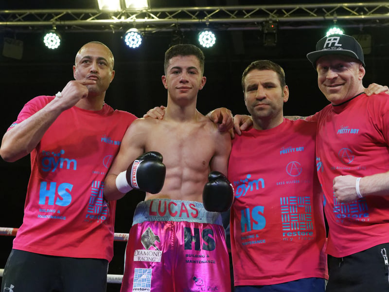  Lucas Ballingall, second from left, alongside Tony Oakey, during following his fight with Michael Dihamnia in 2017.
