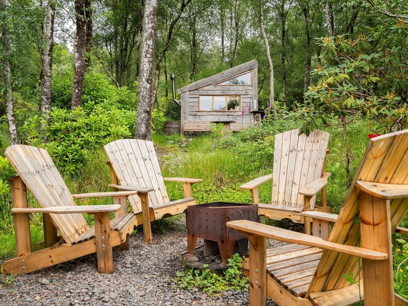 The quirky cabins, or bothies, all have their own unique design with each including a kitchen, bathroom, seating area and composting toilet. This is the outdoor dining space.