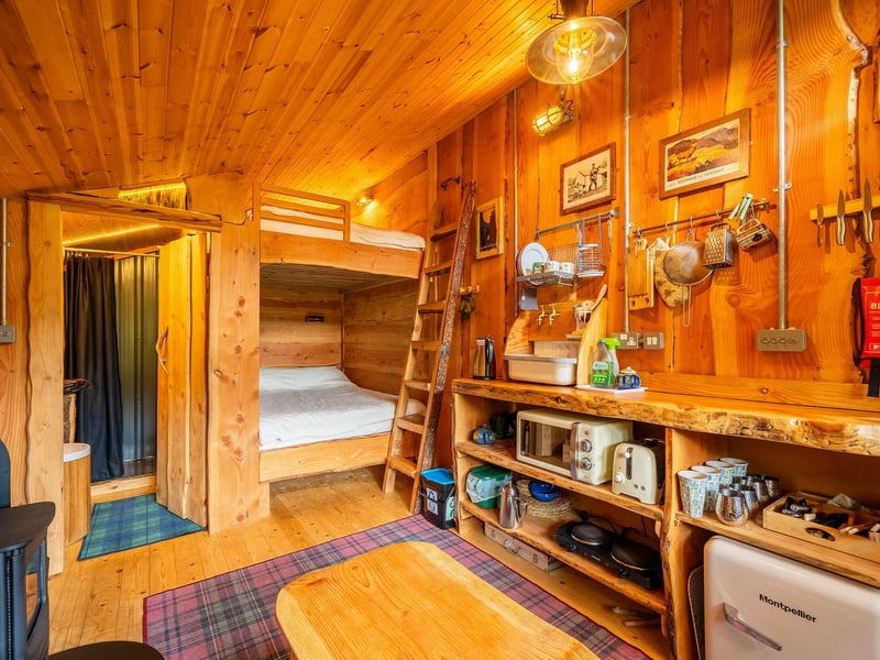 Inside the eco-cabins in the village of Glenfinnan. The three 'bothies' are nestled in the village where the iconic Hogwarts Express was filmed and have hit the market.