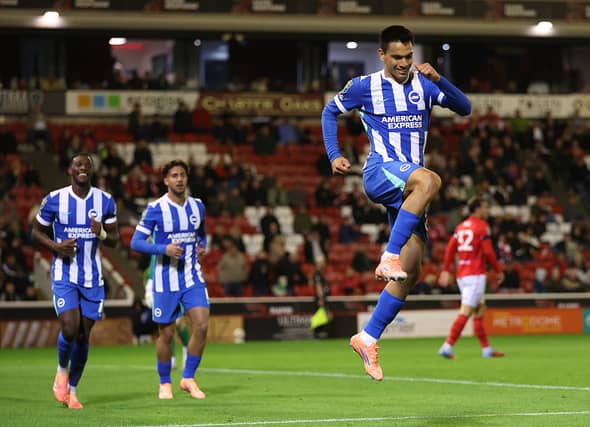 Brighton midfielder Diego Gomez celebrates his fourth