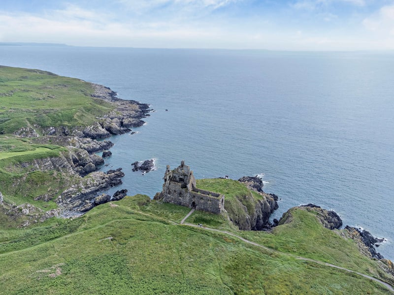 The castle is perched on the craggy cliffs of south west Scotland, overlooking the Irish sea 