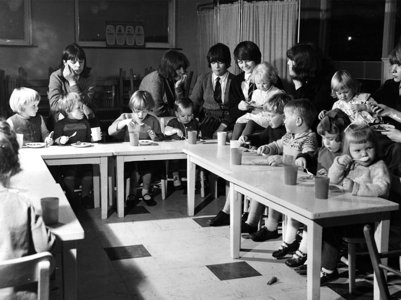 Sexism still exists at schools, but it is much less blatant than it once was. Back in the 60s and 70s, at many schools, if you were a boy you would do woodwork, while girls would study needlework or home economics. Secondary school pupils are pictured here in 1964 getting a 'lesson in mothering' during feeding time for babies and toddlers.