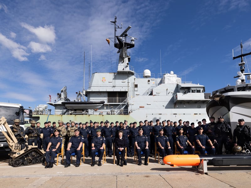 PUXD group photograph with HRH The Princess Royal in front of HMS Tyne