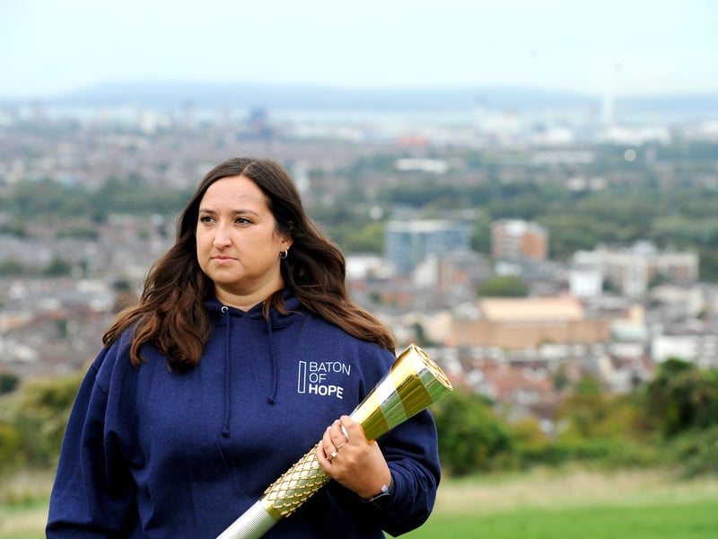 Alice Hendy, the first Baton of Hope bearer at Mick's Monster Burgers on Portsdown Hill.