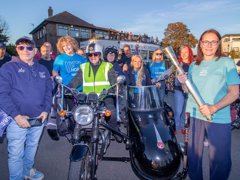 Baton of Hope arriving at the Churchillian in Cosham.