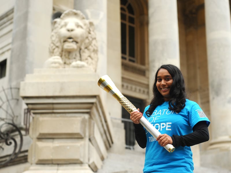 Baton bearer Maya Choudhury (16) at Portsmouth Guildhall.