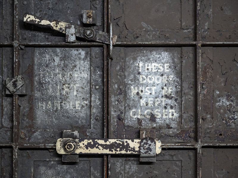 Original blast door dating to 1950s. In the event of a nuclear attack the door would be sealed to protect the people inside