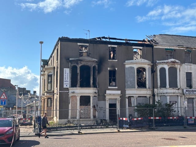 The aftermath of Saturday's blaze at Blackpool's former Carlton Hotel, near the corner of Adelaide Street and Queen Street, on Saturday (September 27)