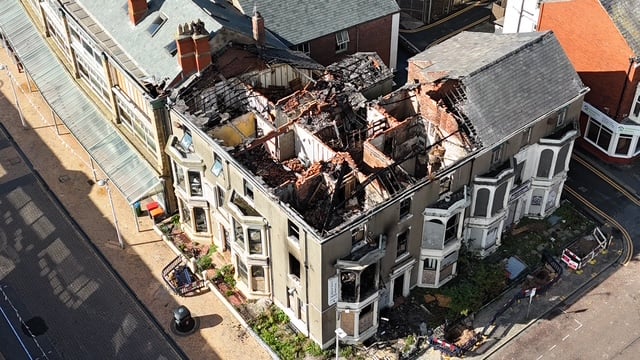 The aftermath of Saturday's blaze at Blackpool's former Carlton Hotel, near the corner of Adelaide Street and Queen Street, on Saturday (September 27)