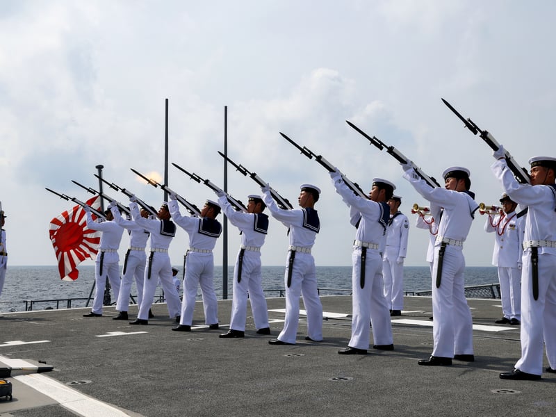 A small group of Military Personnel embarked onto Japanese Ship Akebono to take part in a service of remembrance and Committal of Wreaths over the site of the wrecks of HMS Prince of Wales and HMS Repulse which were sank by enemy torpedoes on December 10th 1941.