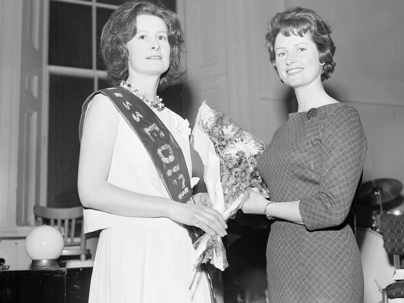 Edinburgh beauty contest winner Heather Clark receives a bouquet from Fay Lenore in 1958 at the Edinburgh Young Unionists dance in the Assembly Rooms.