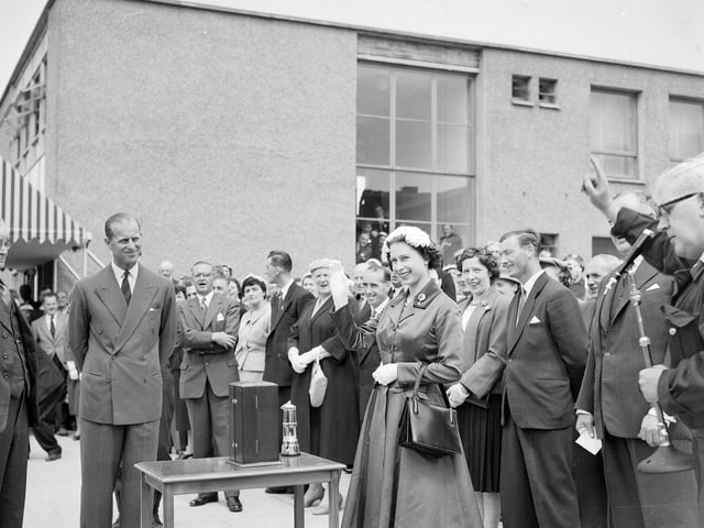 Queen Elizabeth II and Prince Philip, the Duke of Edinburgh in Fife at Rothes Colliery.